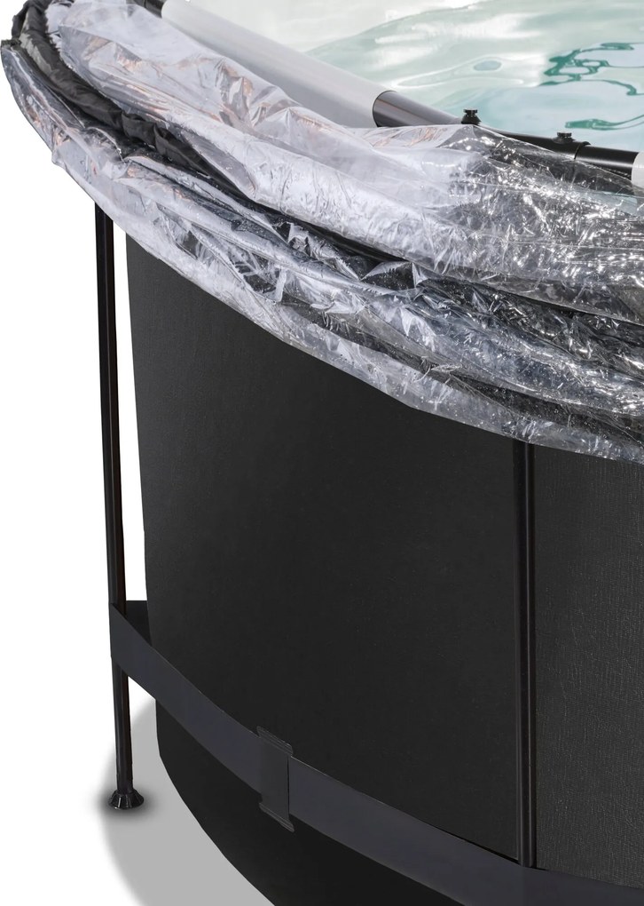 Piscina Redonda Black Leather ø360x122cm com bomba de filtro de areia e cobertura cúpula - preta