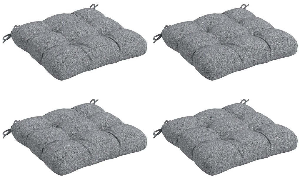 Outsunny Conjunto de 4 Almofadas para Cadeiras de Sala 48x48x7 cm Impermeáveis e Anti-UV com 2 Fitas de Fixação Cinzento