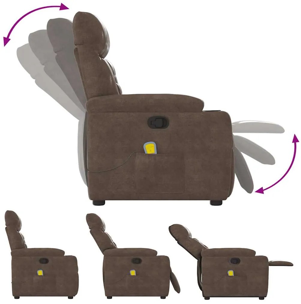 Poltrona de massagens reclinável tecido de microfibra castanho