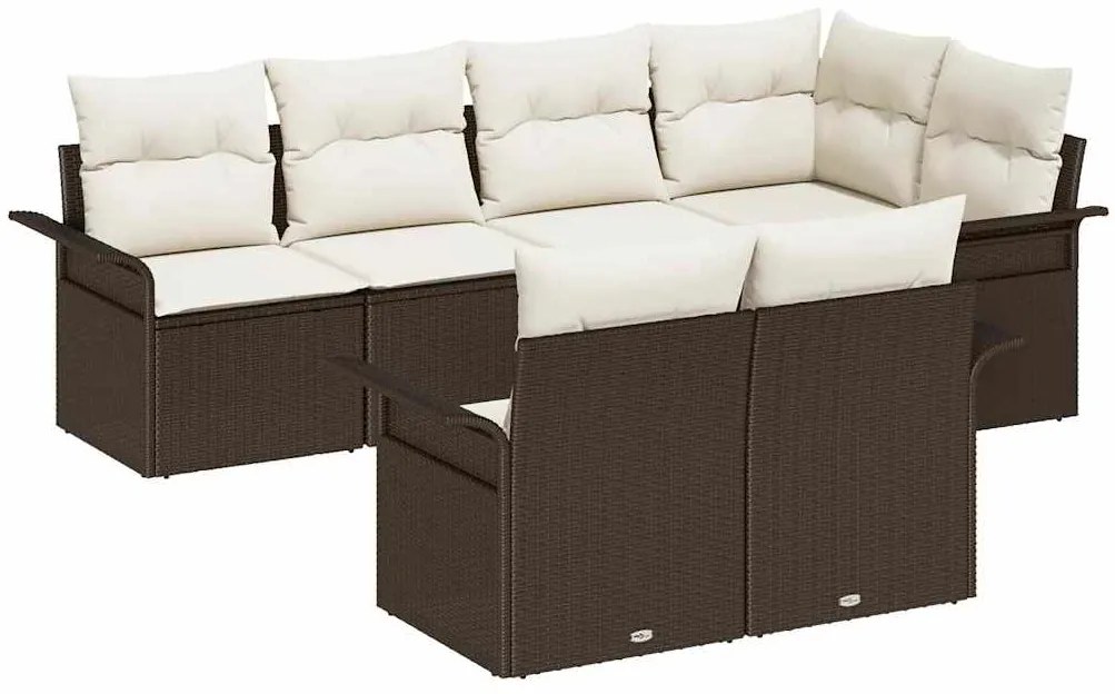 Conjunto de Sofá de Jardim vidaXL 7 Peças com Almofadas Castanho Vime