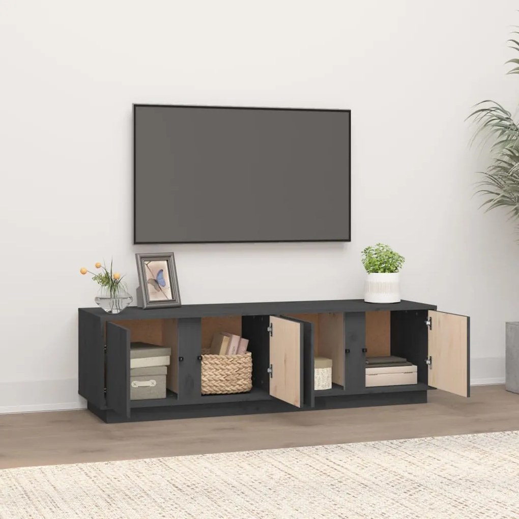 Móvel de TV 140x40x40 cm madeira de pinho maciça cinzento