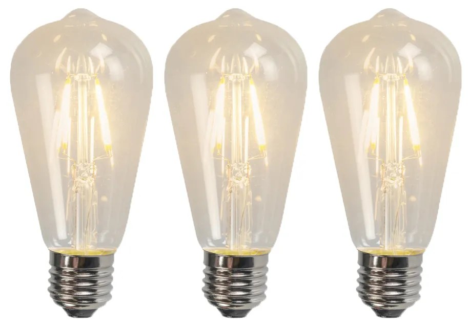 Conjunto de 3 lâmpadas LED de filamento E27 ST64 4W 320lm 2700K