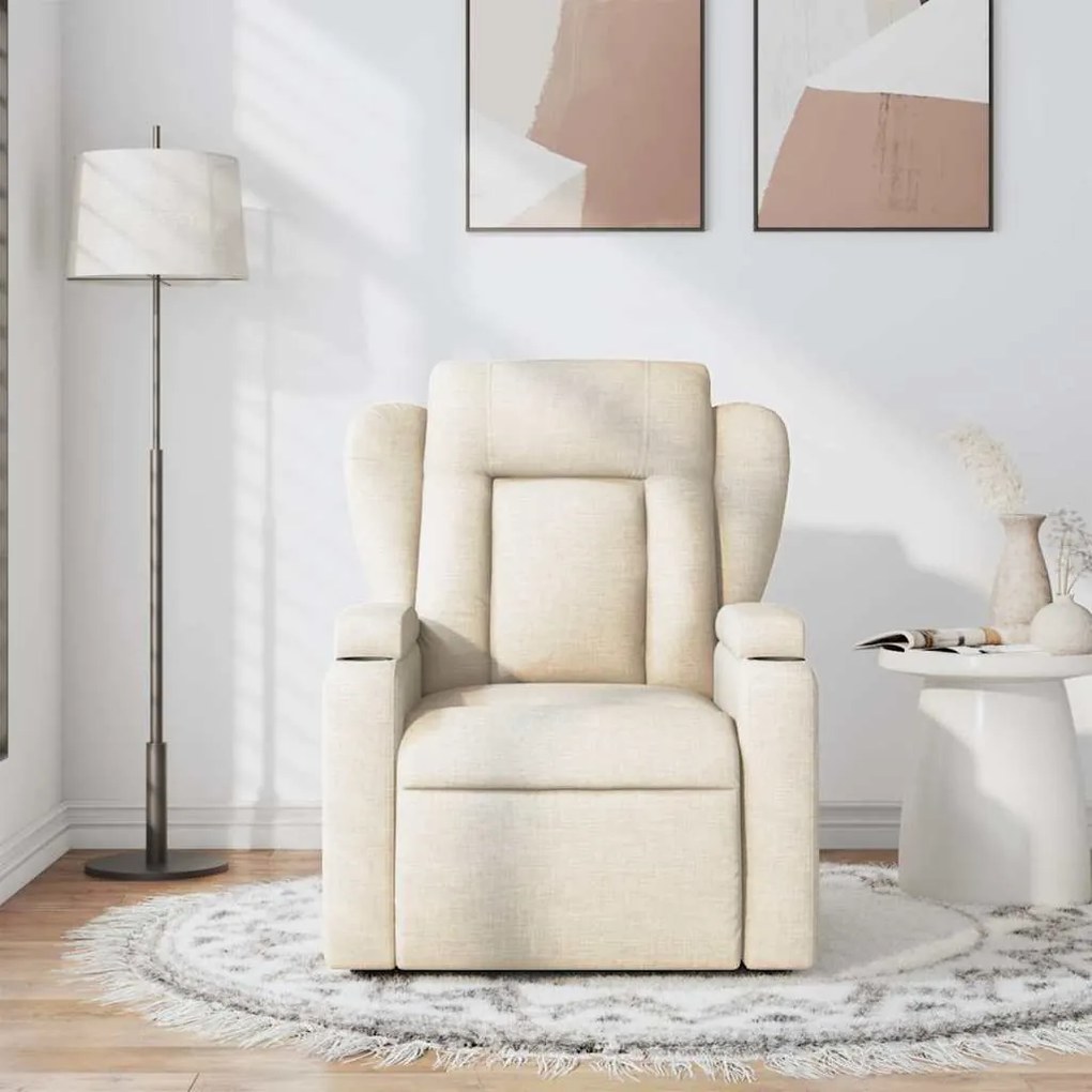 Poltrona de massagens reclinável tecido cor creme