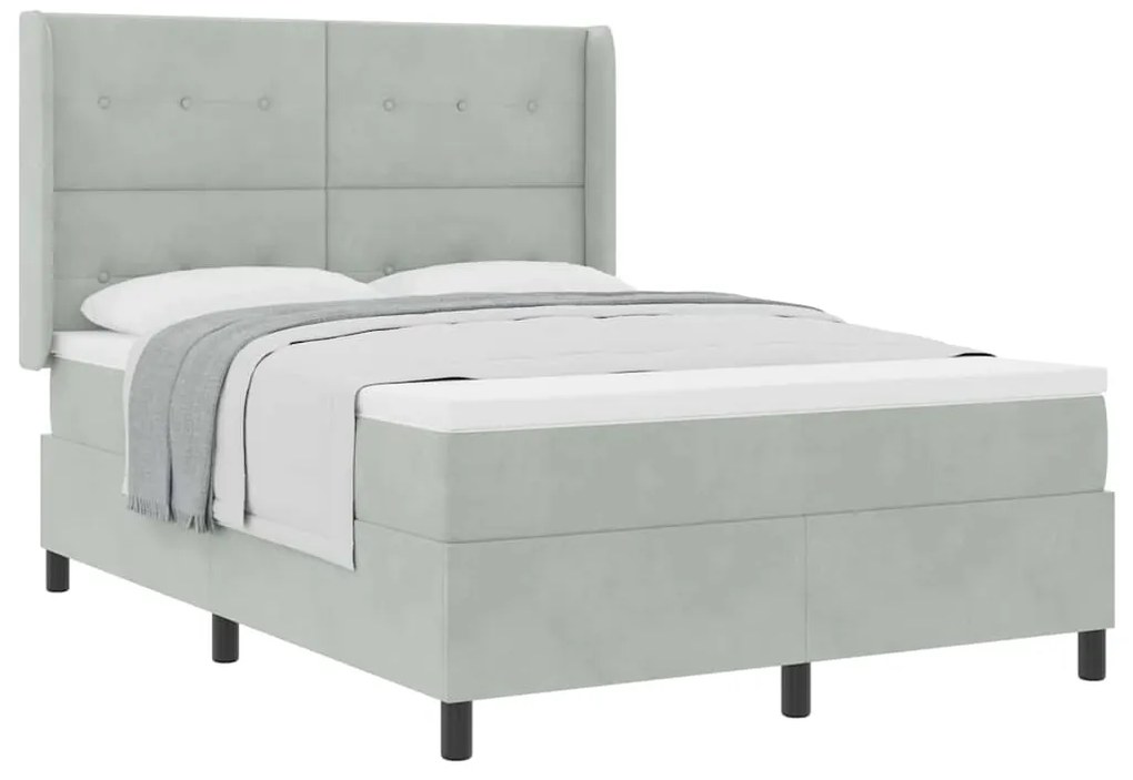 Cama Box com Colchão vidaXL Cinza Claro 140x190 cm Veludo