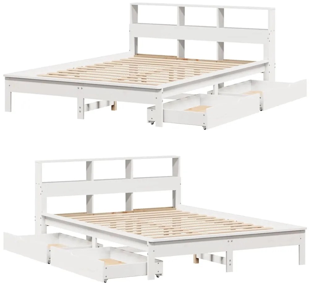 Cama com estante sem colchão 135x190 cm pinho maciço branco