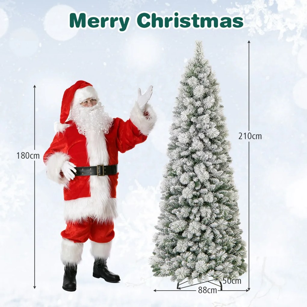 Árvore de Natal artificial de 210 cm com agulhas de pinheiro, 680 pontas de ramos, 200 luzes LED brancas quentes e secção verde