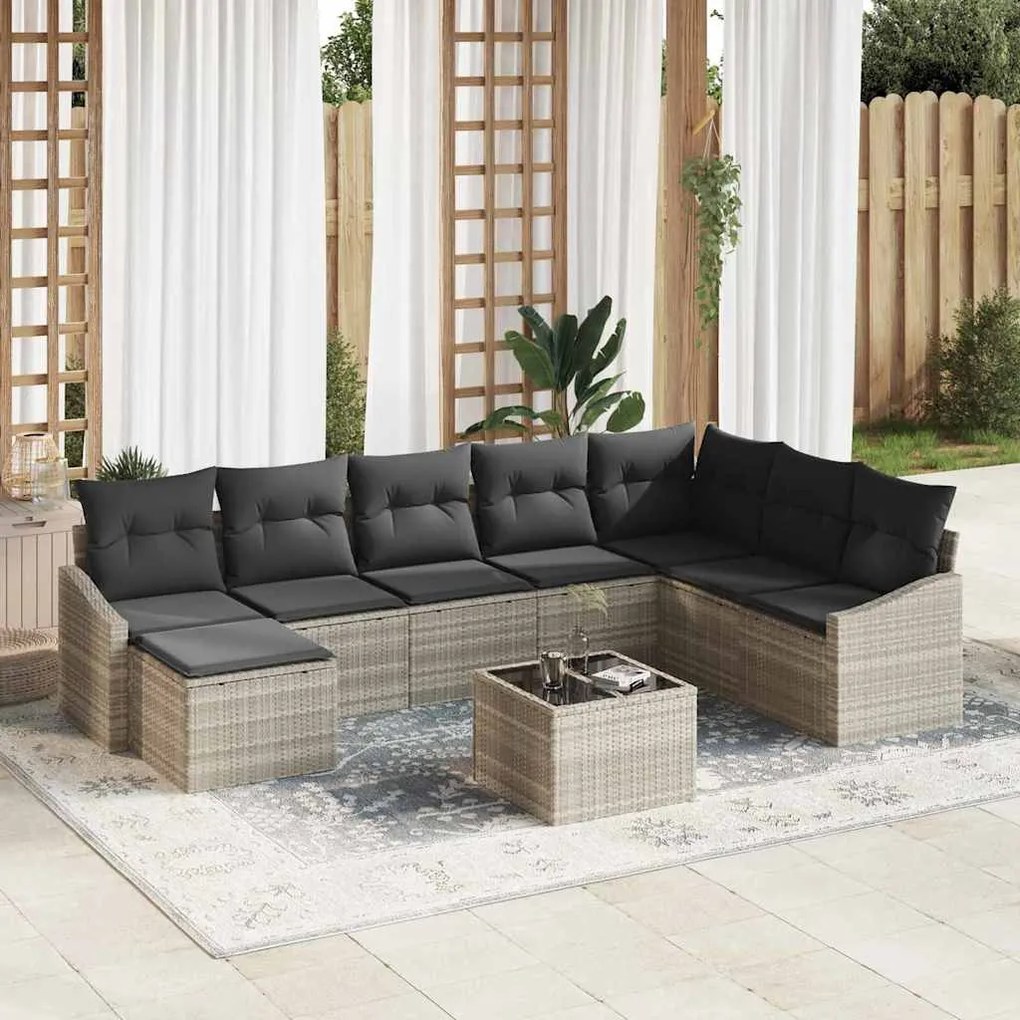 Conjunto de Sofá de Jardim em Rattan Modular com 9 Peças e Almofadas C