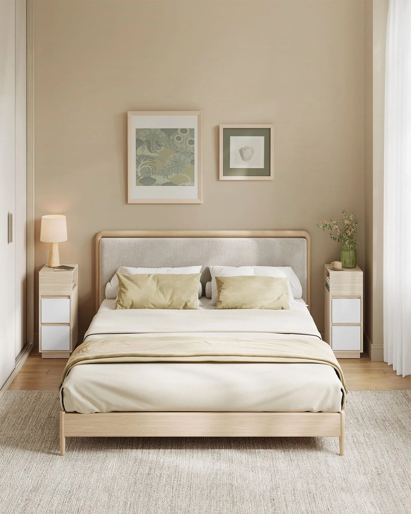 Conjunto de 2 mesas de cabeceira estreitas com gavetas 30 x 25 x 65 cm bege natural e branco nuvem