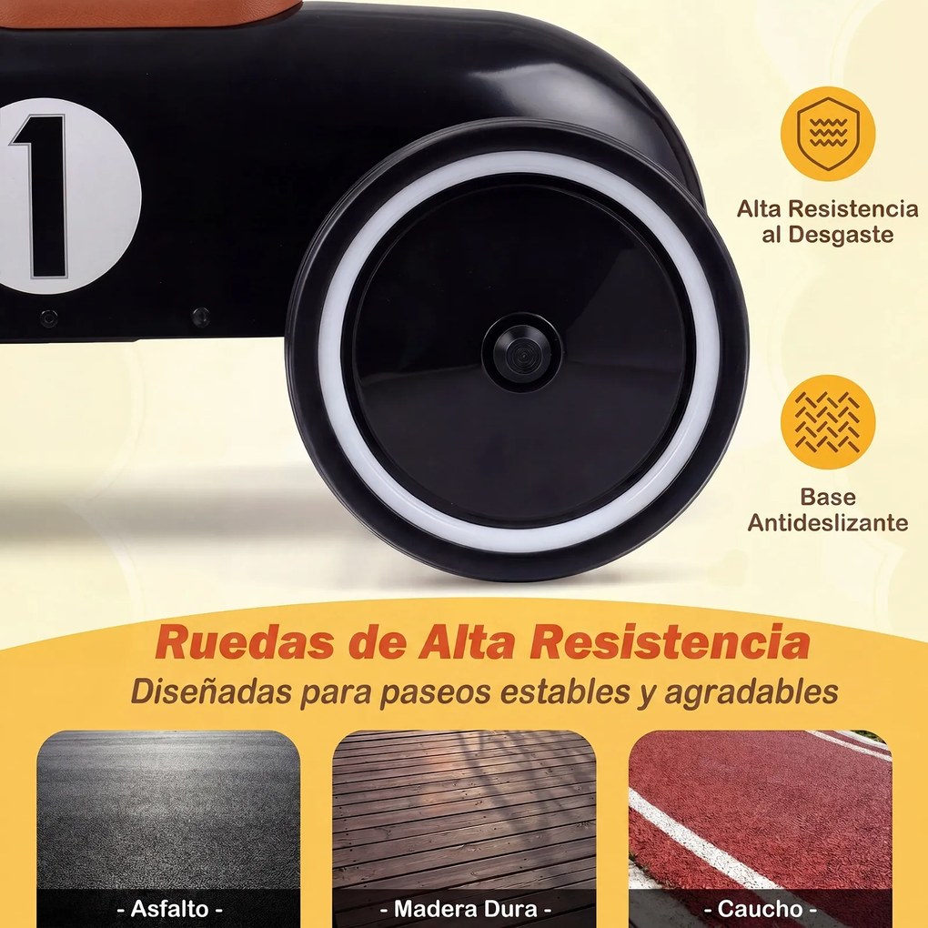 Carrinho Infantil de Condução Vintage, 75 x 39 x 40 cm, Ângulo de Direção Limitado a 50°, Preto