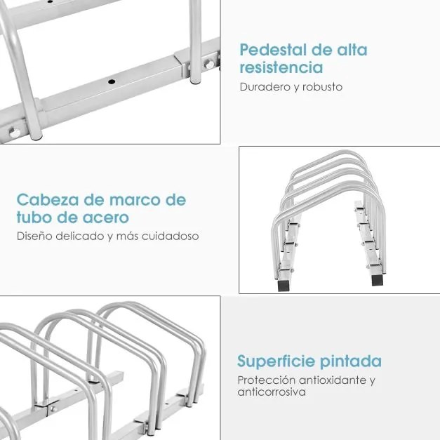 Estacionamento para 4 bicicletas de chão, Estacionamento metálico para casa Centro comercial Estacionamento 120 x 32,5 x 26 cm cinzento