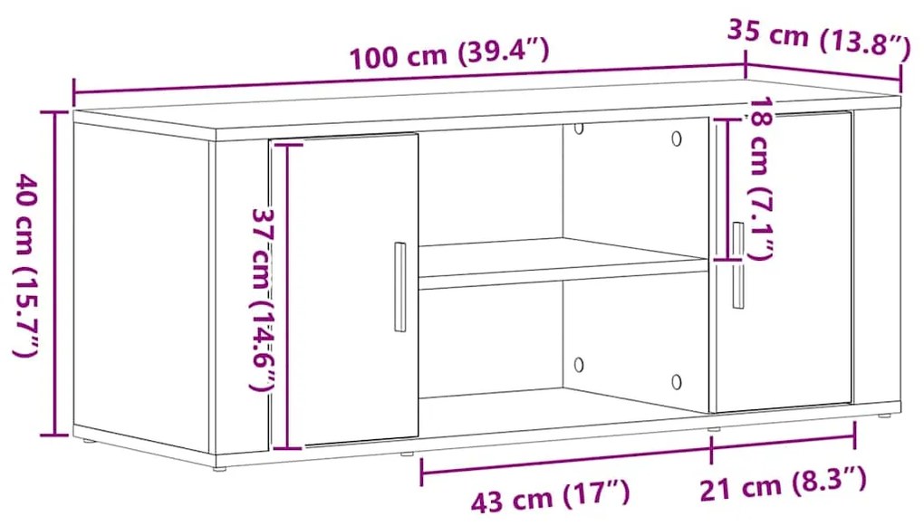 Armário para TV vidaXL Madeira Velha 100x35x40 cm Madeira Engenharia