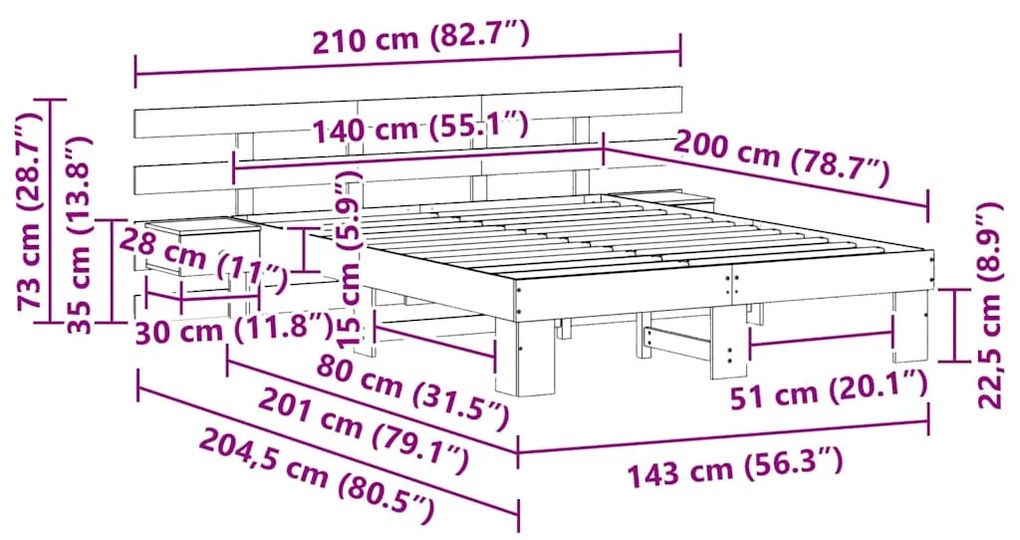 Estrutura da Cama com gaveta Castanho 140 x 200 cm
