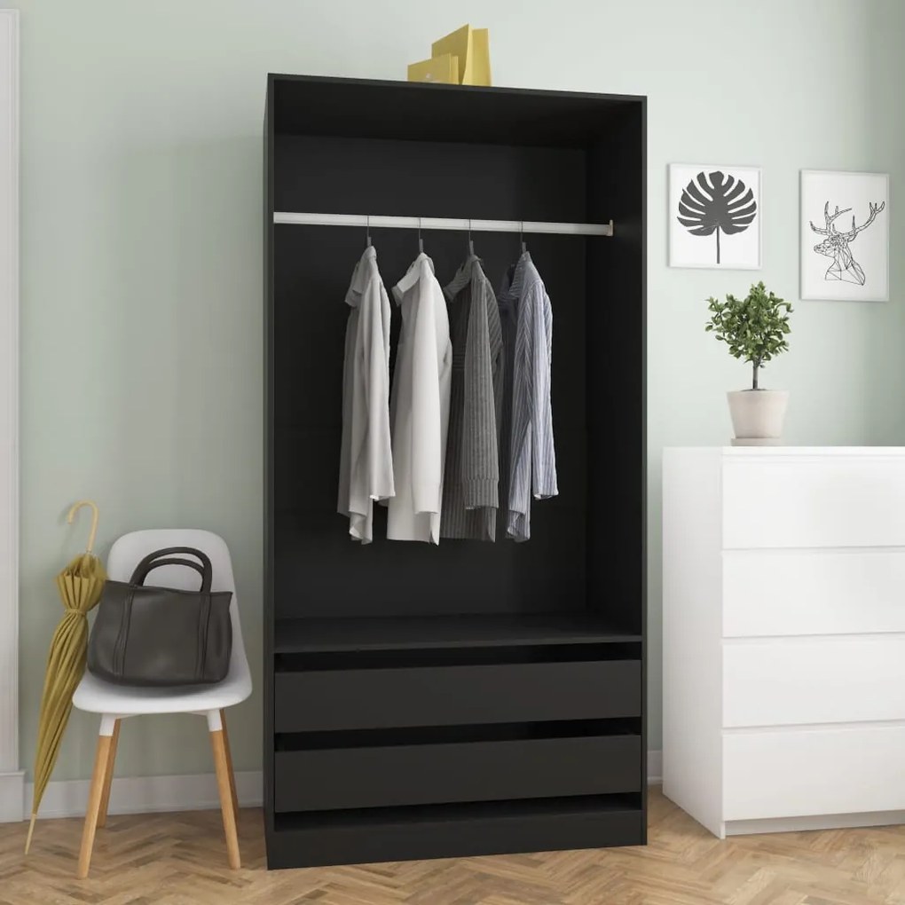 vidaXL Roupeiro 100x50x200 cm derivados de madeira preto