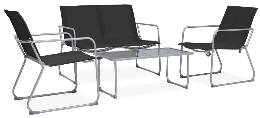 4 pcs conjunto lounge para jardim tecido e aço preto