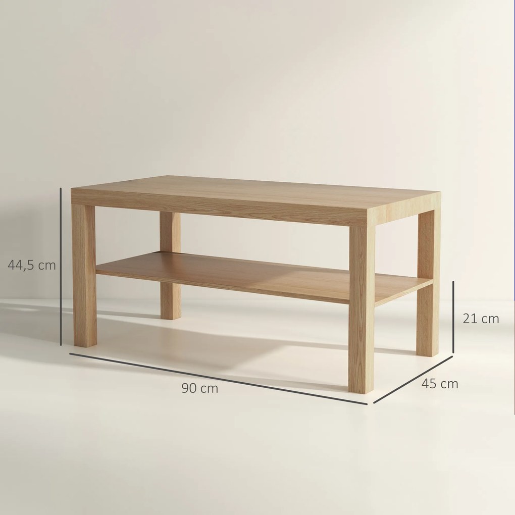 Mesa de Centro Moderna Mesa Auxiliar com Prateleira para Sala de Estar Escritório 90x45x44,5 cm Madeira