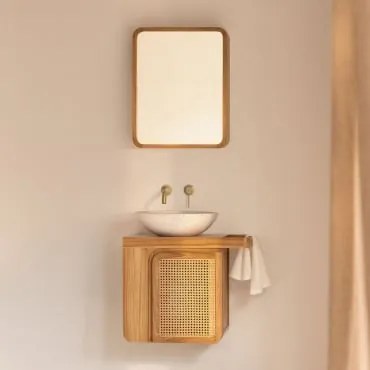 Conjunto De Móveis De Banheiro Suspensos Em Madeira De Teca Georgy Madeira De Teca & Cimento Redondo Branco Ø40 Cm Zavion & - Sklum