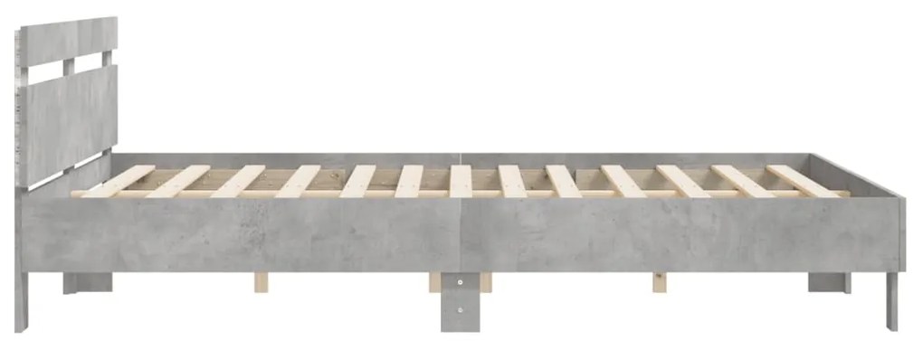 Estrutura cama cabeceira e luzes LED 160x200cm cinzento cimento