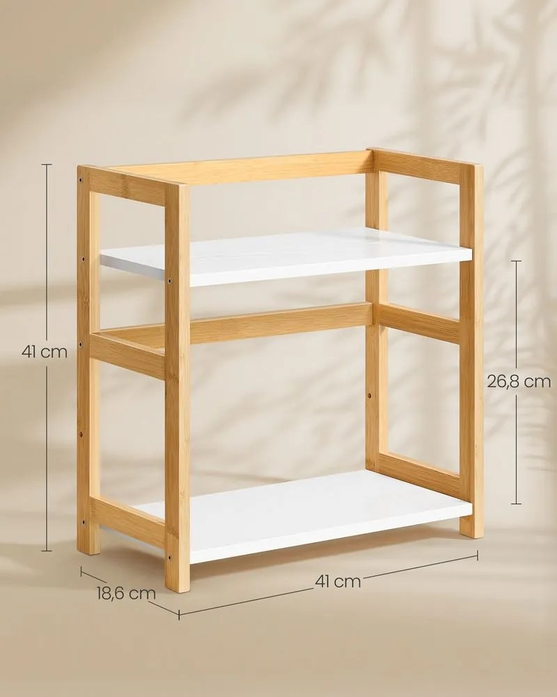 Estante para especiarias com 2 níveis 18,6 x 41 x 41 cm, em bambu bege natural e branco