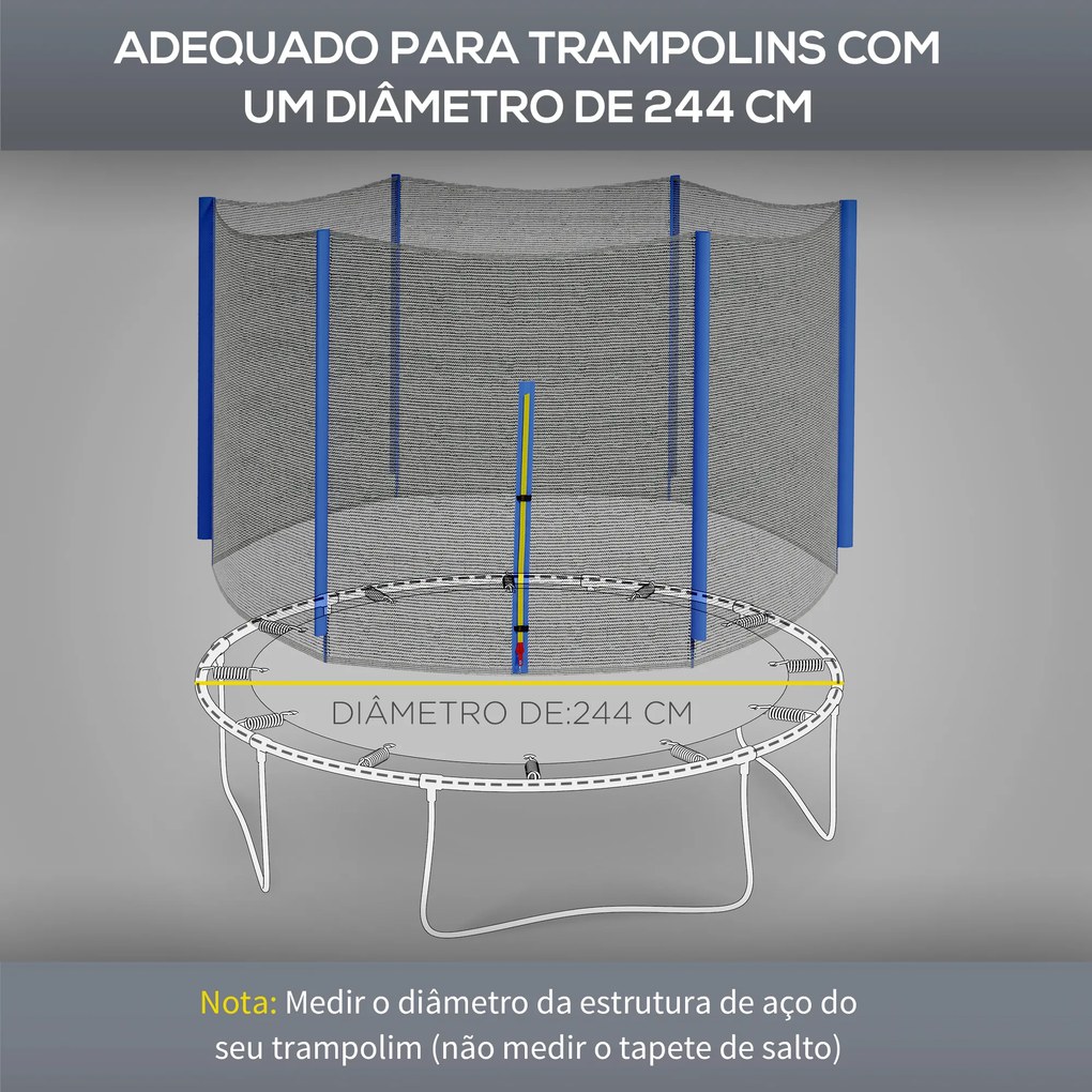 Rede de Segurança para Trampolim Ø244 cm Rede de Substituição de Trampolins com Fecho de Correr para 6 Postes Azul