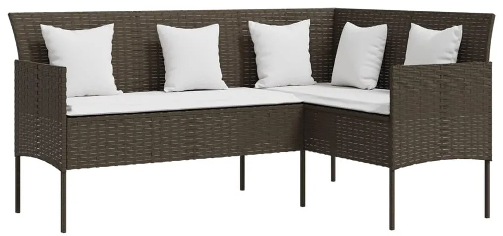 5 pcs conjunto sofás formato L c/ almofadões vime PE castanho