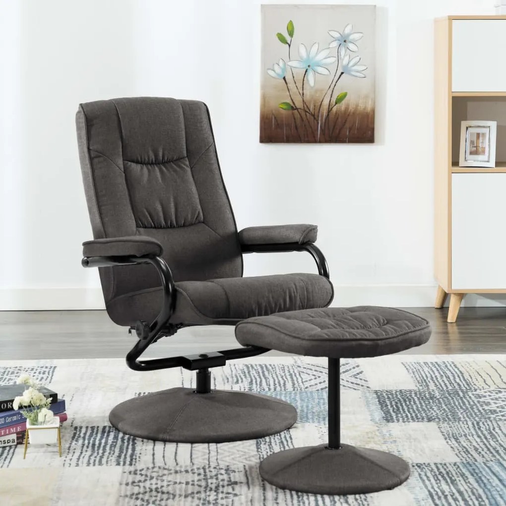 249312 vidaXL Cadeira reclinável com apoio de pés tecido cinzento-escuro