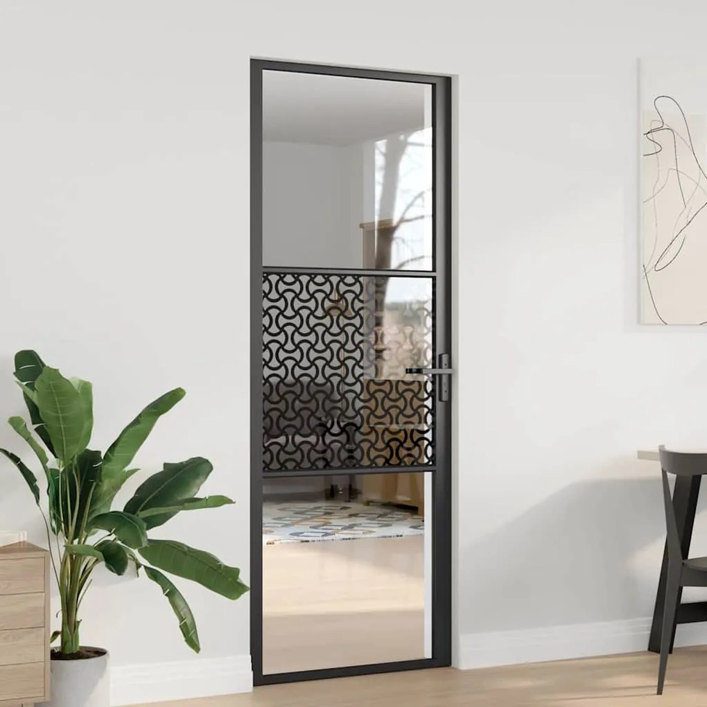 vidaXL Porta Interna Preto 76 x 201.5 cm Vidro Temperado, Alumínio