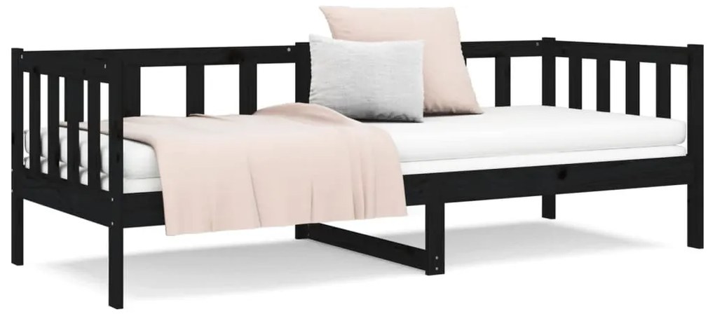 Sofá-cama 90x190 cm madeira de pinho maciça preto