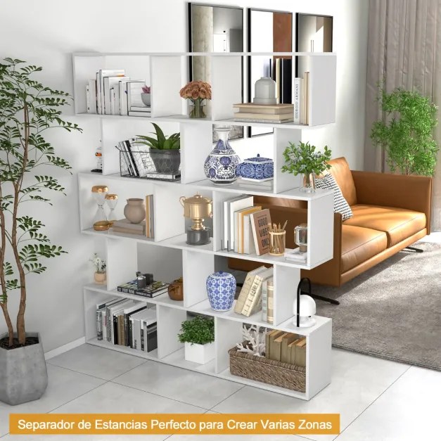 Estante de 5 prateleiras em forma de S Divisor de ambiente independente 70 x 23,5 x 158 cm Branco