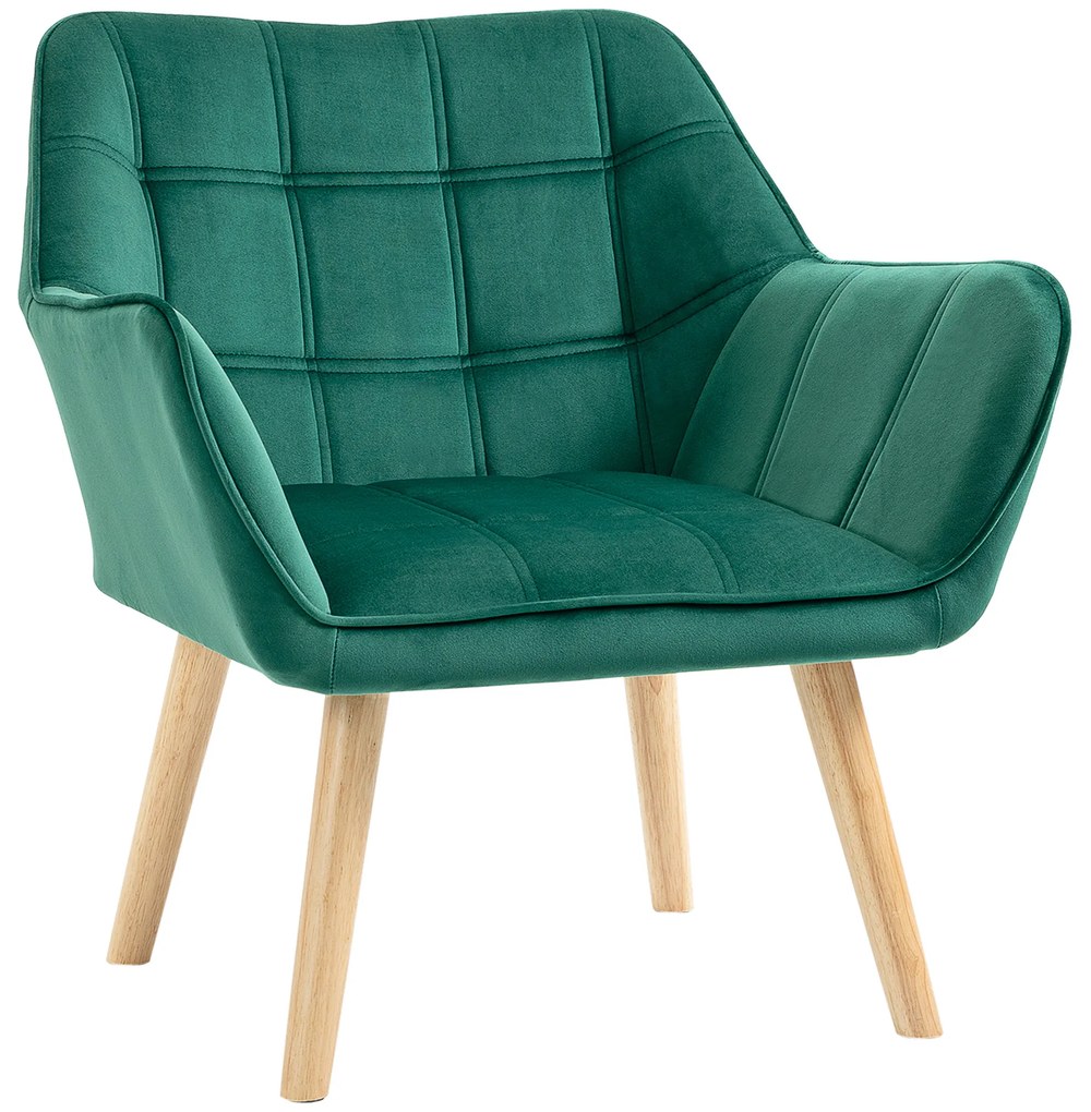 Poltrona Moderna Poltrona de Leitura Estofada em Veludo com Assento Amplo Pés em Madeira 67x61,5x71 cm Verde