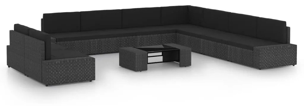 vidaXL 10 pcs conjunto lounge de jardim c/ almofadões vime PE preto