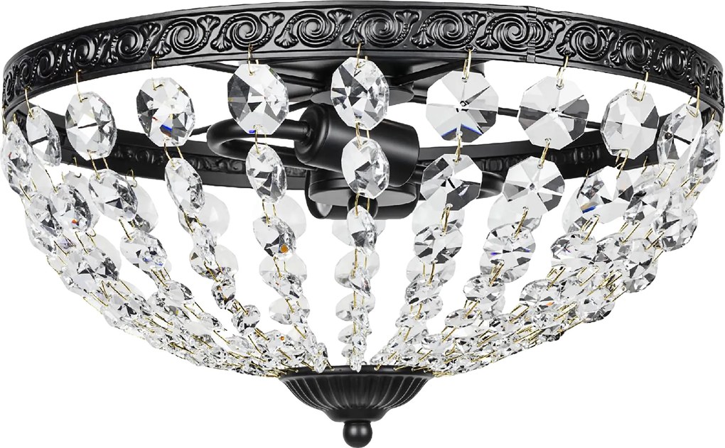 HOMCOM Candeeiro de Teto de Cristal Clássico com 2 Suportes E14 40W Candeeiro de Teto Vintage com 168 Contas de Cristal Ø35x22 cm Preto | Aosom Portugal