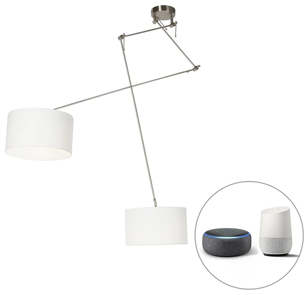 LED Candeeiro suspenso inteligente em aço com abajur 35 cm branco incl. 2 Wifi A60 - Blitz Moderno