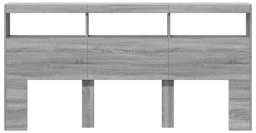 Armário de cabeceira c/ luzes LED 200x17x102 cm cinzento sonoma