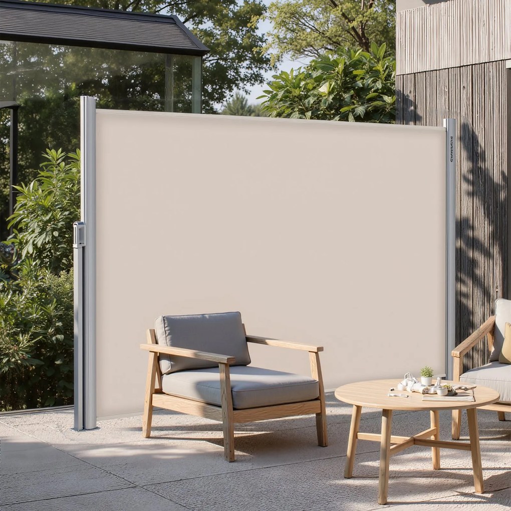 Toldo lateral, cortina lateral extensível 200,1 x 350,1 cm, proteção visual bege