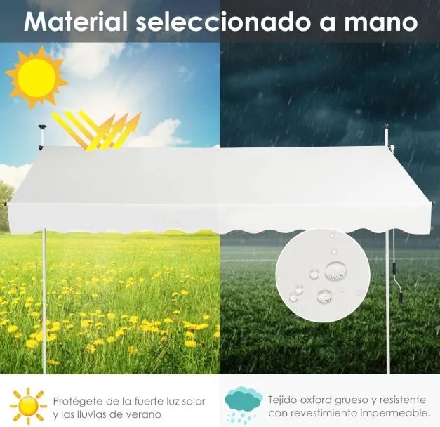Toldo telescópico e retrátil 300 x 120 cm resistente aos raios UV impermeável com manivela manual e altura ajustável para janela varanda bege