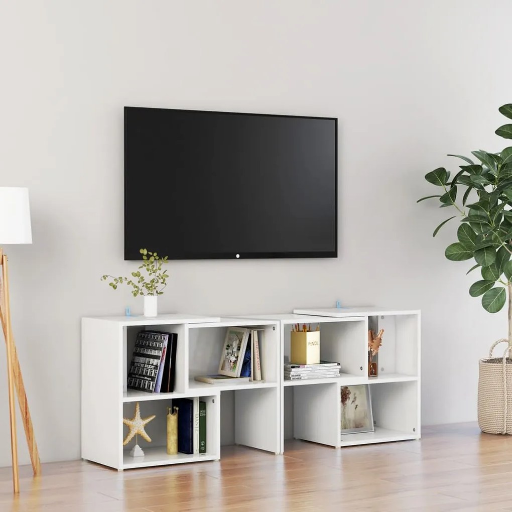 vidaXL Móvel de TV 104x30x52 cm derivados de madeira branco brilhante