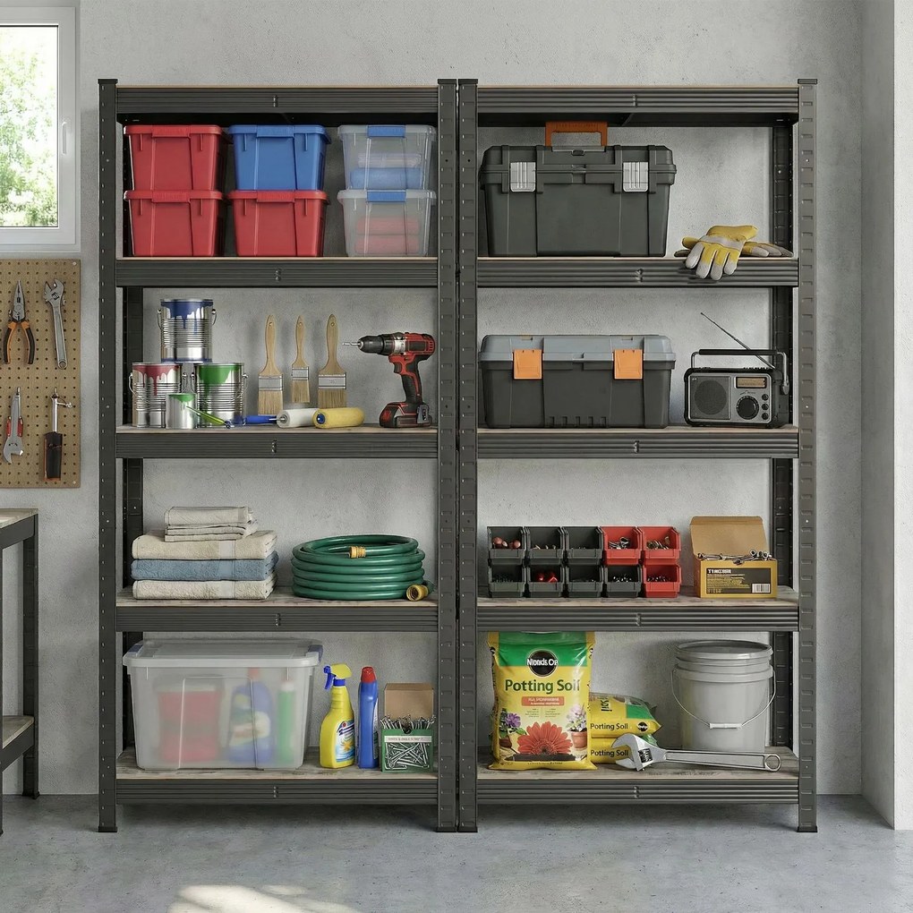 Conjunto de 2 estantes de armazenamento 180 x 90 x 40 cm cinza-preto