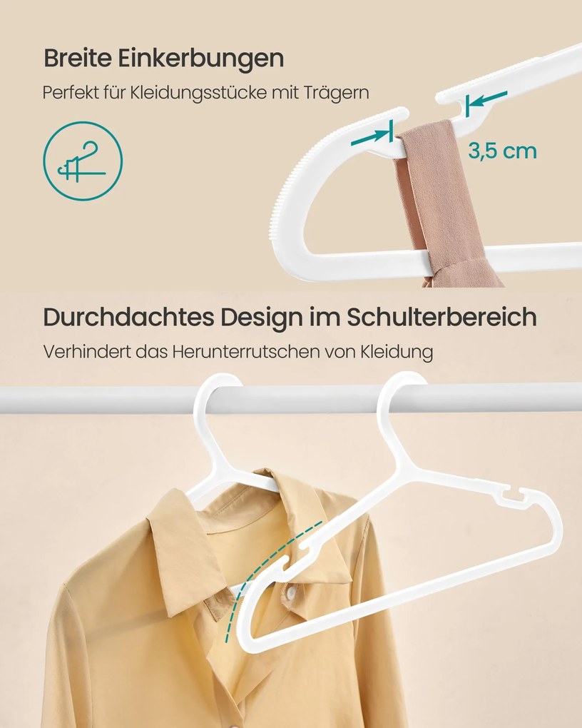 Conjunto de 50 cabides de plástico 41,7 x 21 cm branco