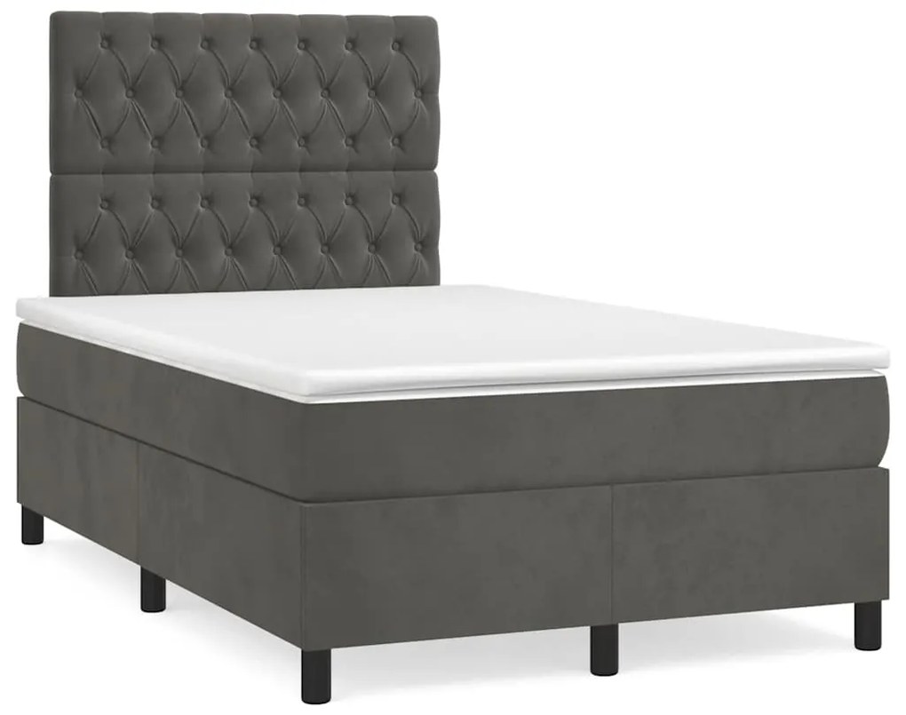 Cama boxspring com colchão 120x190 cm veludo cinzento-escuro