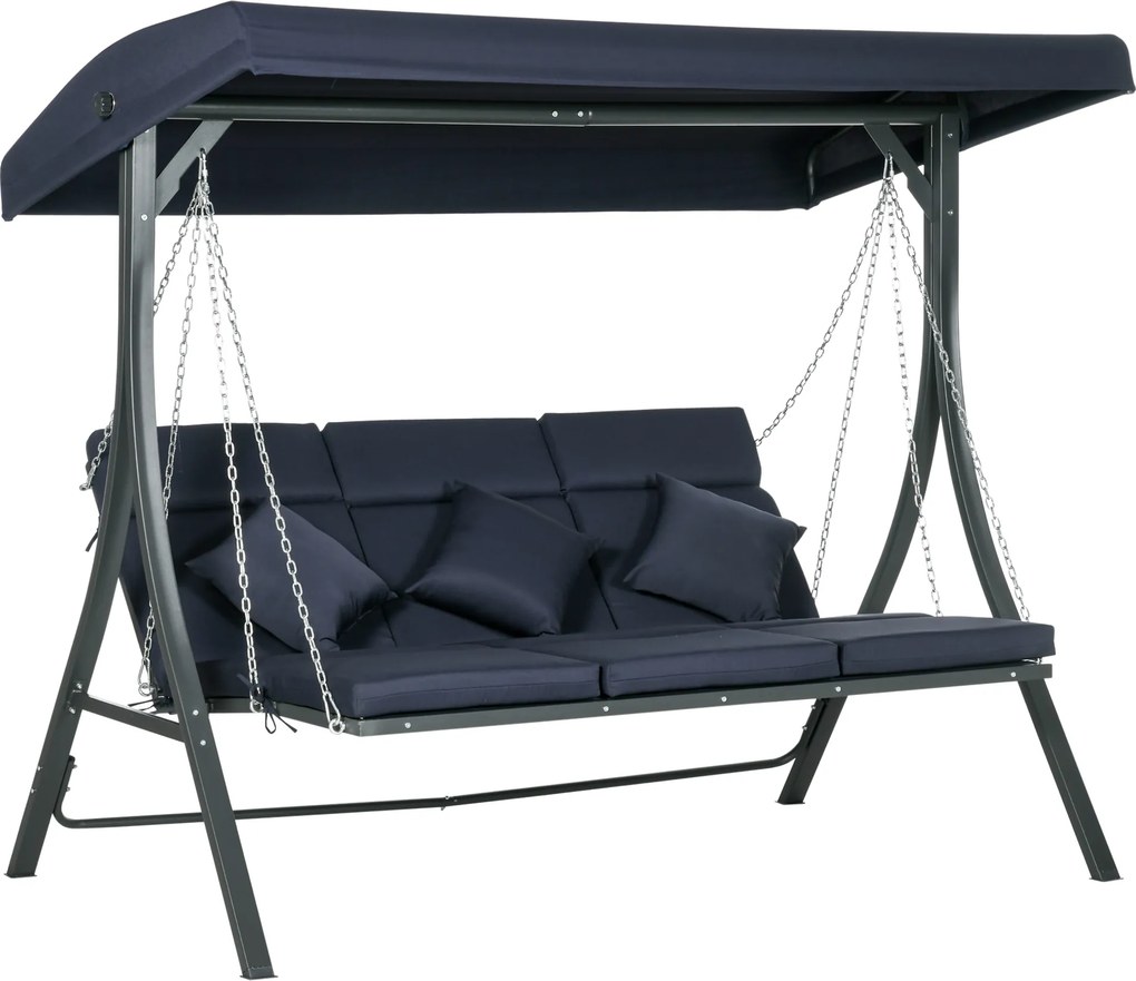 Outsunny Balanço estilo Hollywood para jardim, 3 pessoas, toldo ajustável, 198 x 118 x 168 cm, Azul Escuro | Aosom Portugal