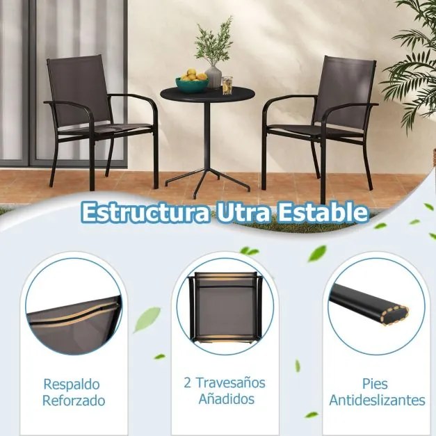 Conjunto de 2 cadeiras empilháveis para exterior com encosto alto, assento largo e braços para exterior 61 x 57,5 x 89 cm cinzento