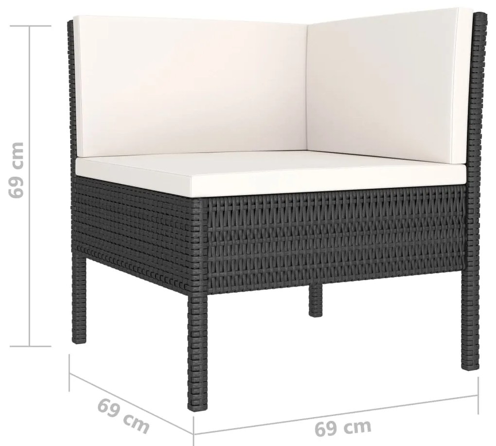 4 pcs conjunto lounge de jardim c/ almofadões vime PE preto