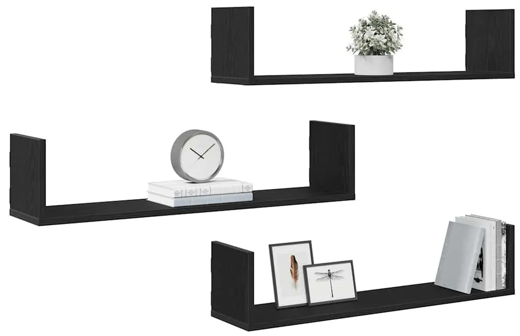 Prateleiras de parede 3 pcs deriv. de madeira carvalho preto