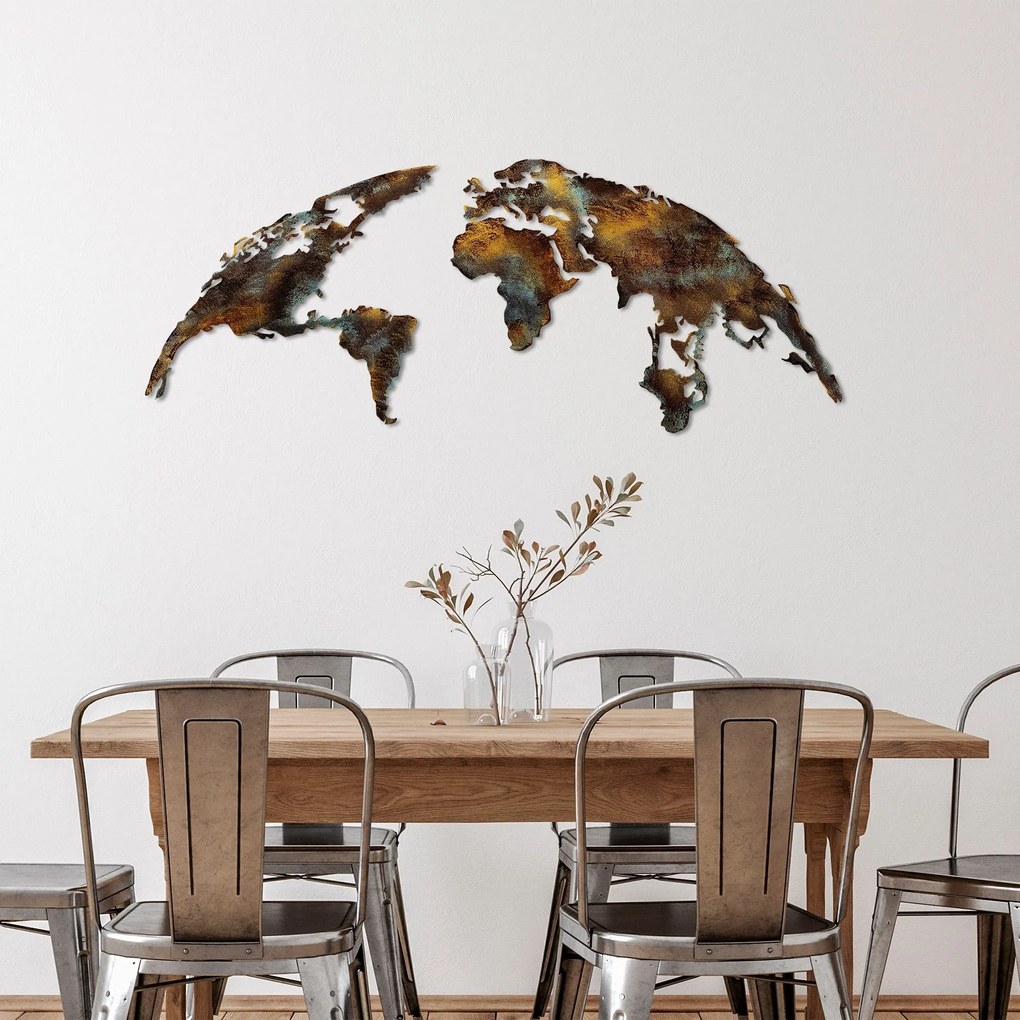 Acessório Decorativo de Metal Mapa Mundo Médio – Multicolor – 150 cm x
