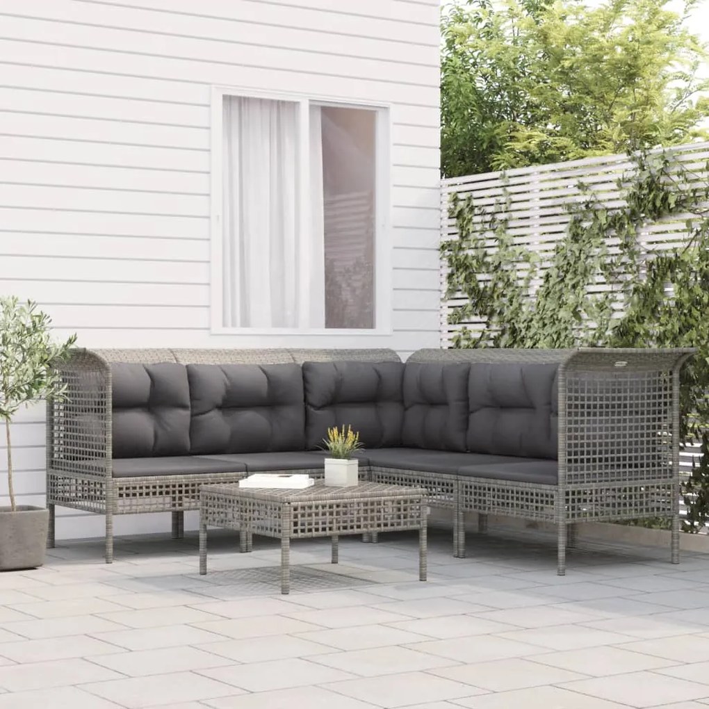 vidaXL 6 pcs conjunto lounge de jardim c/ almofadões vime PE cinzento