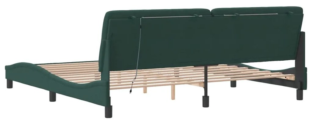 Estrutura de cama c/ luzes LED 200x200 cm veludo verde-escuro