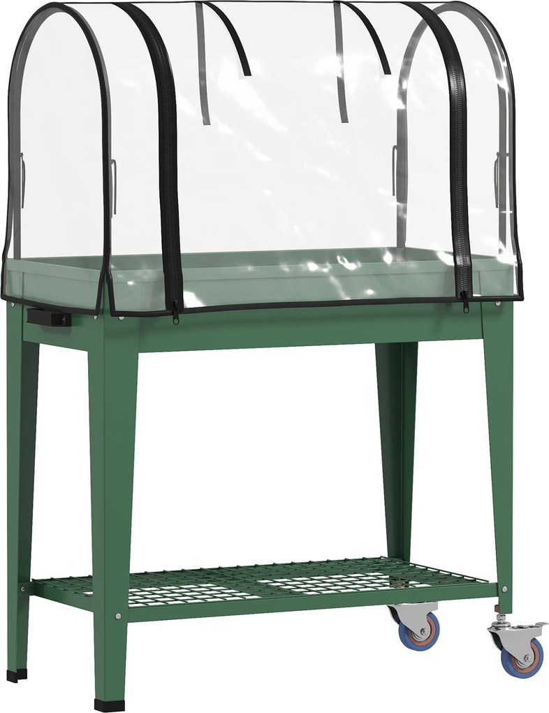 Outsunny Mesa de Cultivo com Rodas 80x40x120 cm Horta Urbana Elevada com Cobertura de Estufa para Cultivar Plantas Flores Verde | Aosom Portugal