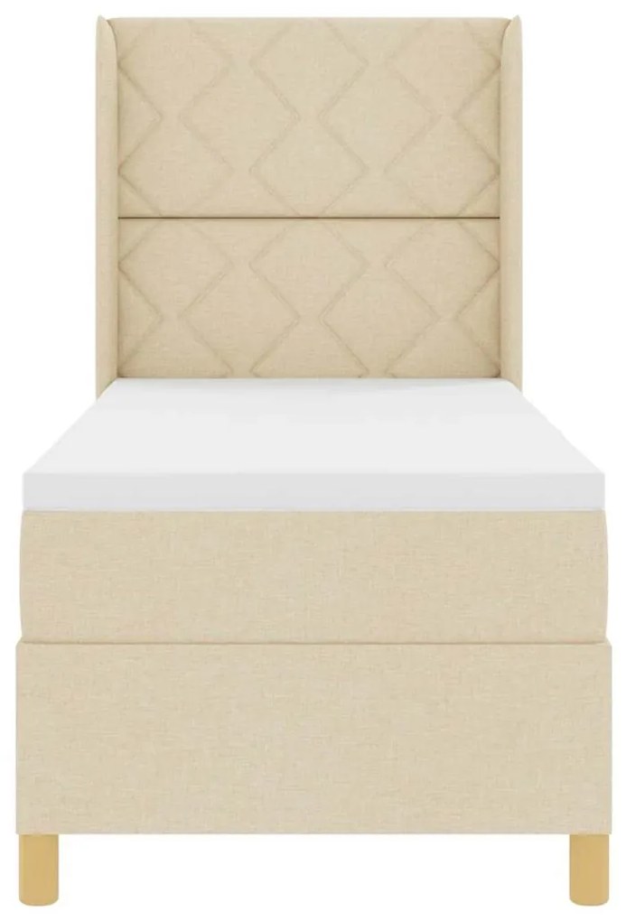 Cama com Estrado e Colchão Creme 80 x 200 cm em Tecido