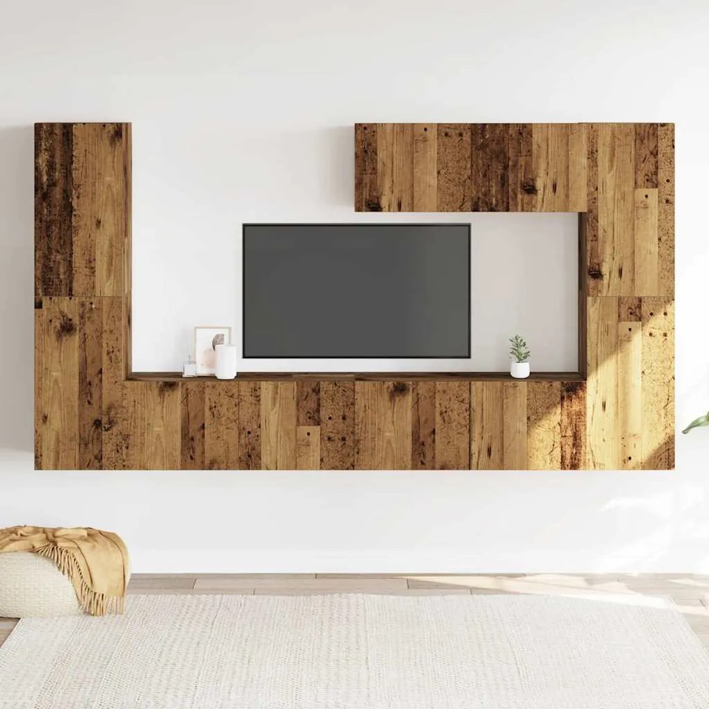 armários de TV montados na parede 7 pcs madeira velha