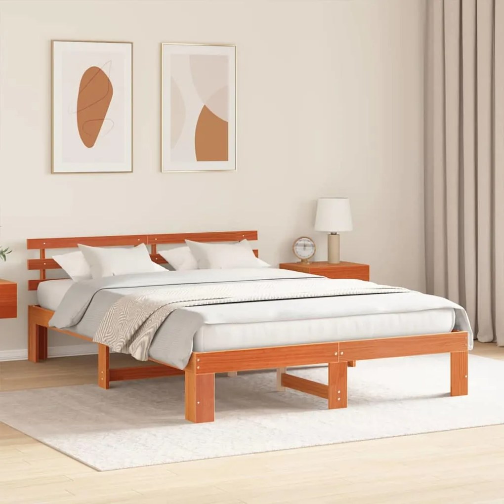 Estrutura de Cama de Madeira Castanho Encerado Madeira Sólida